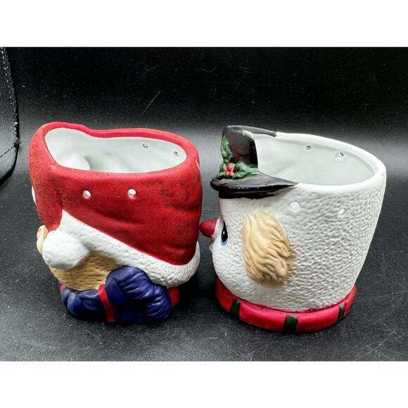 2 Vtg Christmas Snowman & Teddy Bear Bisque Porcelain Candy Bowls Or Planter S1L - Picture 7 of 11